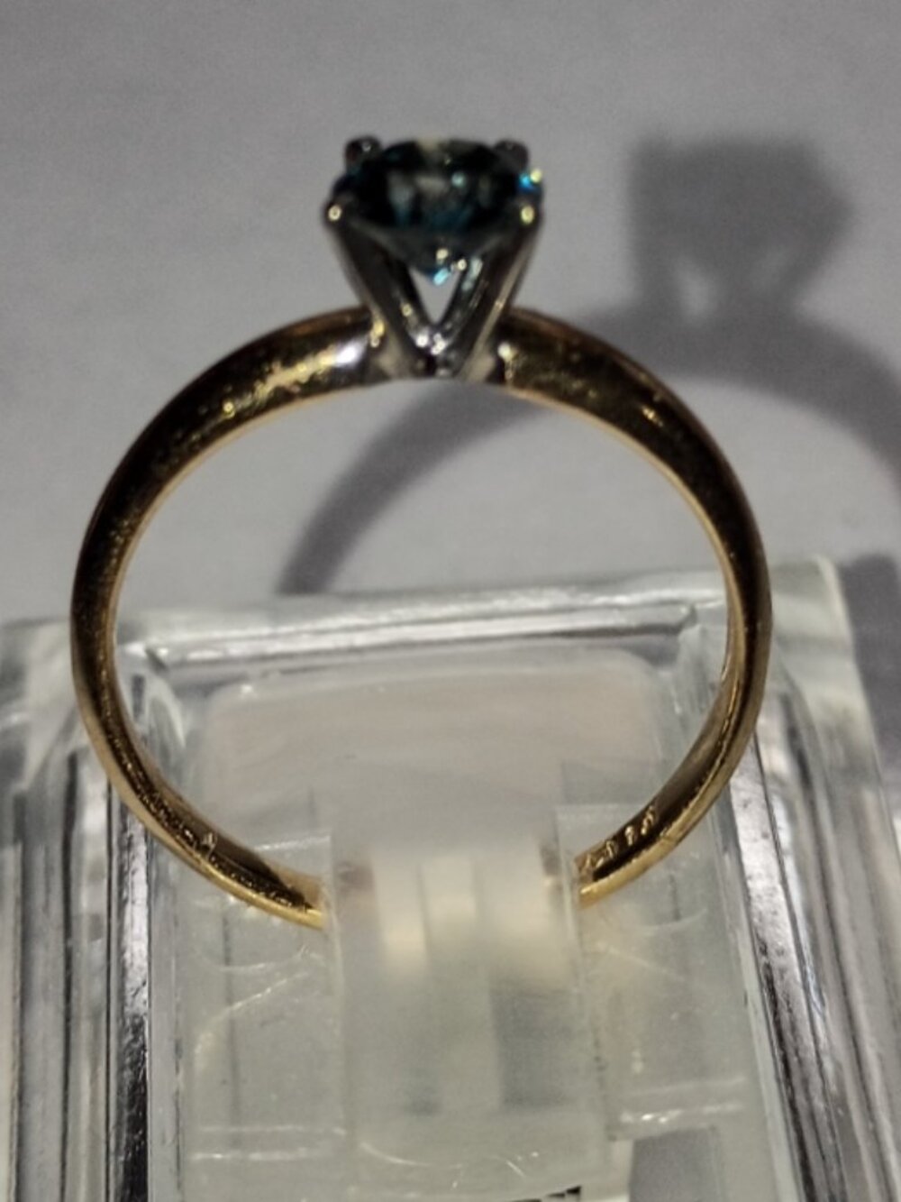 14Kt Yellow Gold 2/3-Carat Solitaire Blue Diamond Ring - Picture 4 of 5